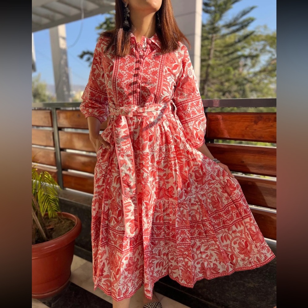 Hand block print midi dress